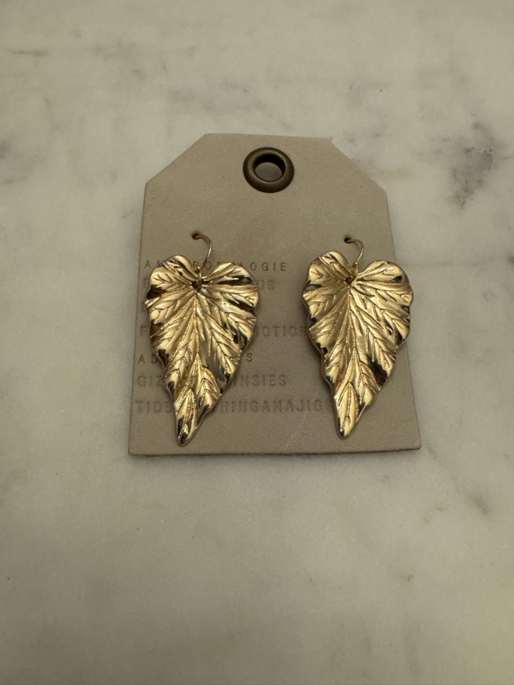 NWT Anthropologie Leaf Triangle Hook Earrings in Gold